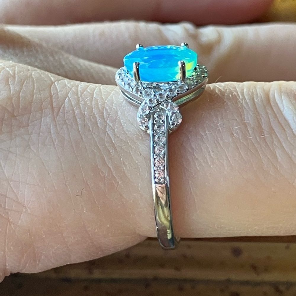 Blue Ethiopian Opal Sterling Silver Ring Size 9.75 - Picture 3 of 9